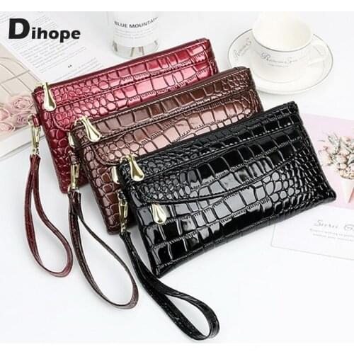 Dihope Women Wallets Leather Clutch Long Casual Wallet Coin Money Purse Female Wrist Bag Zipper Phone Pocket Credit Card Holder