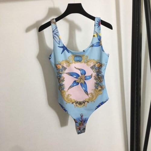 Holiday Club Backless Starfish Print Blue Vest One-Piece Tights Women Summer Street Fashion Designer New Party Clothes