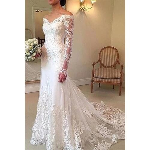 Mermaid Lace Long Sleeve Wedding Dresses for Bride 2021 Off Shoulder Bridal Gowns Robe De Soirée De Mariage