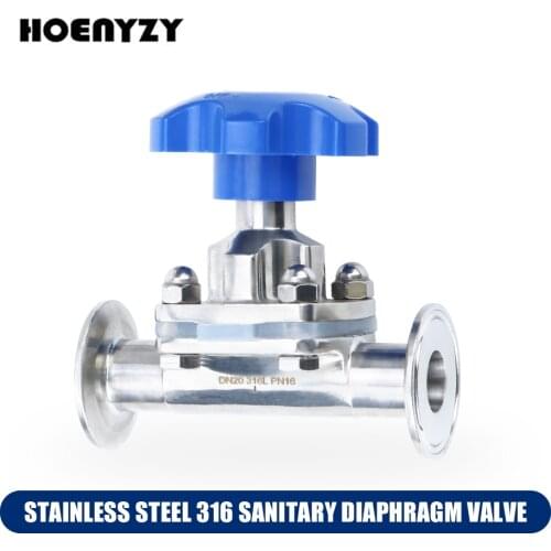1/2" 3/4" 1" 1-1/4" Pipe OD 15mm 19mm 25mm 32mm Sanitary Stainless Steel 316L Tri-Clamp OD 50.5mm Diaphragm Valve Silicone
