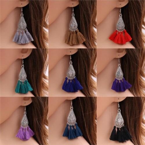 1pair New Ethnic Bohemian Drop Dangle Water Drop With Tassel Earrings Sector Earrings For Women Summer Jewelry