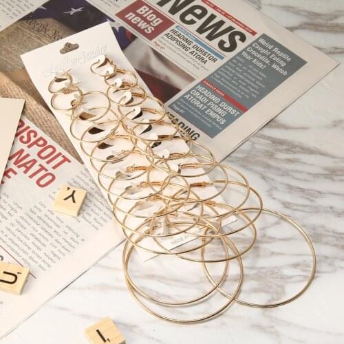 12 Pairs Metal Big Round Circle Earrings Women Hollow Round Hoop Earrings Fashion Charms Jewelry Gifts Different Size