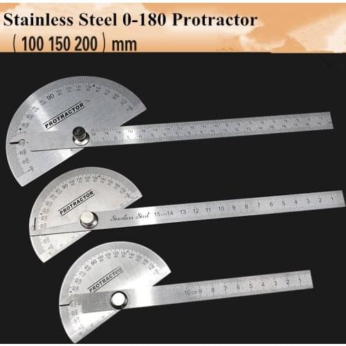 2pcs/lot Stainless Steel 0-180 Protractor Angle Finder Arm Rule Measuring Ruler 100-200mm for draw radial line free shipping