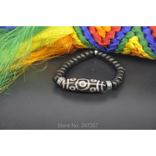 2018 Tibet Dzi Bracelet with Coconut Shell Beads 13 Eyed Dzi Sterling Sliver Accessory Good Condition