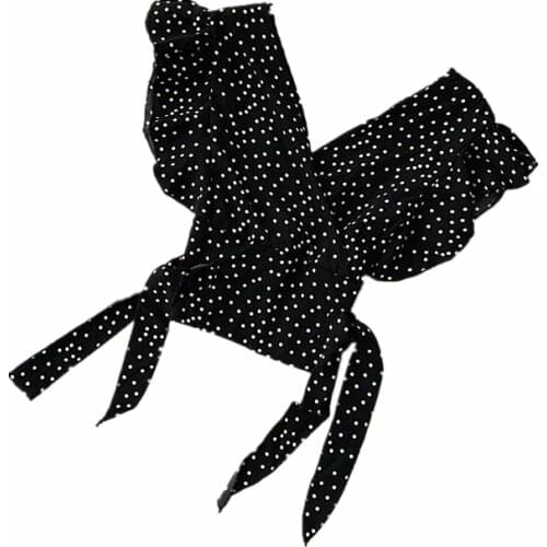 2021 Polka Dot Chiffon shirt Sweet V Neck batwing turtleneck blouse pleats Short Sleeve Elastic Petal Sexy ruffles Top