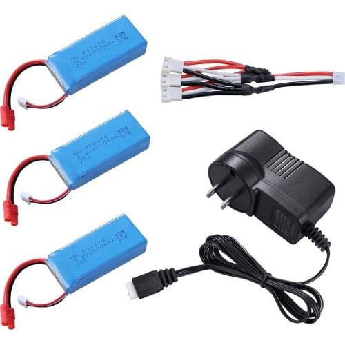 3PCS 2S 7.4V 2000mah Battery Banana Plug for Drone Syma X8C X8W X8G RC Quadcopter with AC Charger and 3in1 Cable