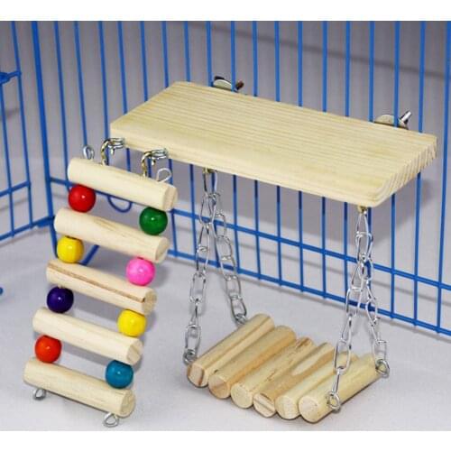 3Pcs Pet Hamster Rabbit Wooden Beads Hanging Swing Ladder Plate Cage Chew Toy Hamster Cage Decoration Accessories