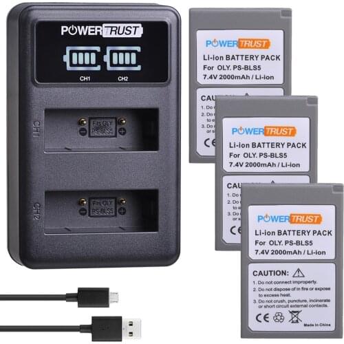 3 x PS-BLS5 BLS5 BLS50 Battery+LED USB Dual Charger for Olympus PEN E-PL2,E-PL5,E-PL6,E-PL7,E-PM2, OM-D E-M10, E-M10 II, Stylus1