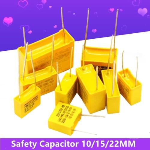 50Pcs X2 Safety Capacitor 10MM 275VAC 0.0022UF 0.0047UF 0.001UF 0.15UF 0.22UF 0.33UF 0.68UF 1UF Polypropylene Film Capacitors