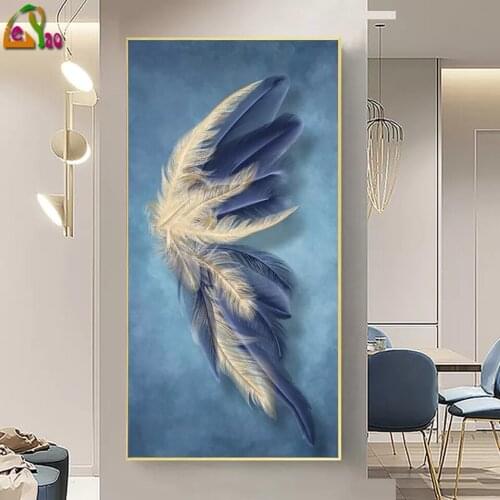 5D DIY Diamond Painting Blue Gold Feather Leaves Abstract Full Square/Round Drill Embroidery Cross Stitch Mosaic Home Decor