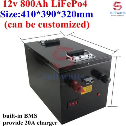 Solar battery 12V 800Ah lifepo4 battery pack with lithium BMS for 3000W RV solar system Steamer Machine motor home+20A charger