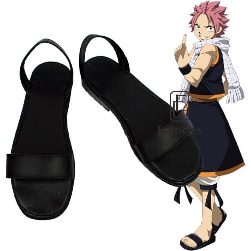 Anime Fairy Tail Etherious Natsu Dragneel Cosplay Party Shoes Black Sandals Customized Size