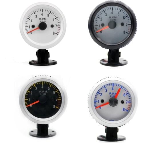 2" 52mm 12V Auto Tachometer 0-8000 Rpm Meter Blue Or White LED Light With Gauge Pod For 4 6 8 Cylinder