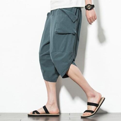 2021 Summer Cotton Harem Pants Men Casual Hip Hop Streetwear Men Trousers Drawstring Cross Bloomers Calf-Length Pants Joggers