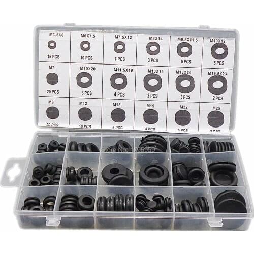 125pcs/Set Black Ring Rubber Grommets Firewall Hole Plug Electrical Wire Sealing Gasket Assortment Kit For Car Truck Boat
