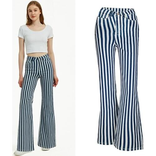 Womens Jeans Woman High Waist Flared Jeans Khaki Blue Stripe Pants Womens Pants For Women Clothing Trouser Jean Women Trousers
