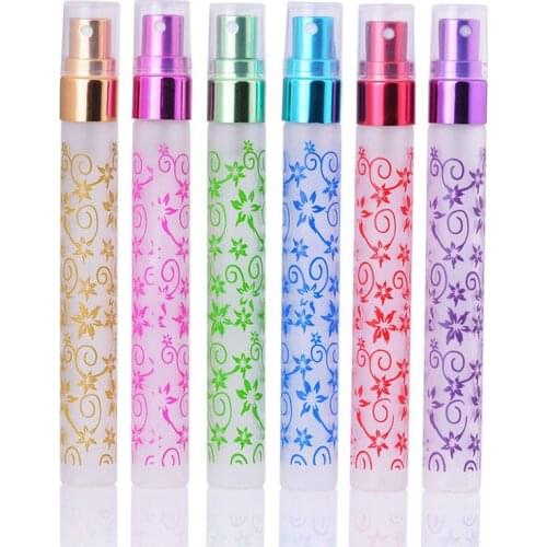 MUB - 6PCS/lot 10ml Frosted Glass Perfume Atomizer Flower Printing Bottles Fine Mist Spray Perfume Bottle Travel Empty Container