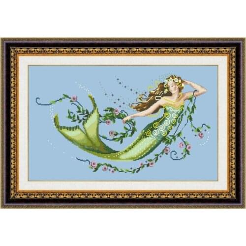 Emerald mermaid cross stitch kit fairy with beads aida fabric 18ct 14ct 11ct 28 sky blue canvas embroidery kits DIY craft set