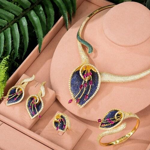 KellyBola Luxury Refined Elegant Bridal Wedding 4PCS Naija Jewelry Sets Bride Cubic Zirconia Necklace Bangle Earrings Ring set