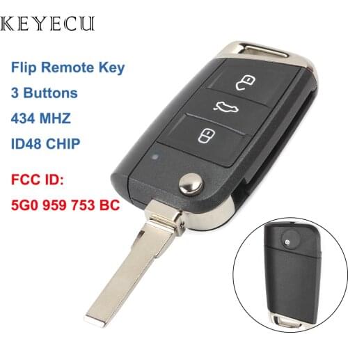 Keyecu 5G0 959 753 BC Flip Remote Key Fob 3 Buttons 753BC for Volkswagen MQB Golf VII MK7, for Skoda Octavia A7 2017,5G0959753BC