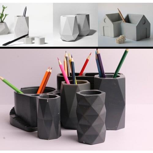 Creative geometry polygon concrete pen holder silicone mold office decoration cement flowerpot mold plaster pen holder mold
