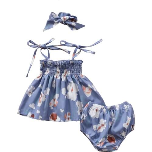 0-18 M 3Pcs Toddler Floral Strappy Tank Tops + Elastic Waist Pantie + Hairband For Baby Girls Summer Outfits Indoor And Outdoor