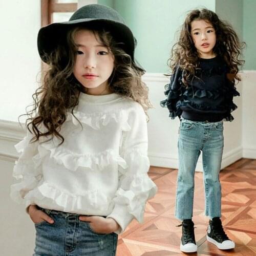 Fashion Baby Girls hoodie Clothes Cotton Long Sleeves Ruffles Tops Spring Autumn Clothes for 3-16T Baby T Shirt Sweatshirt CL083