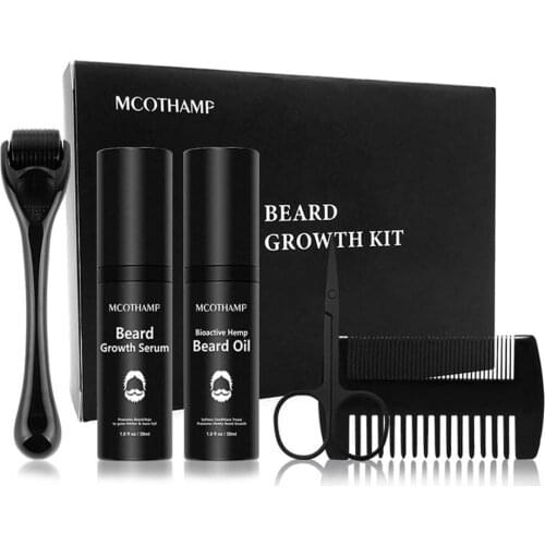 Beard Growth Kit for Beard Rapid Growth and Density with Titanium Beard Roller,Beard Oil,Comb,Scissor,Storage Bag