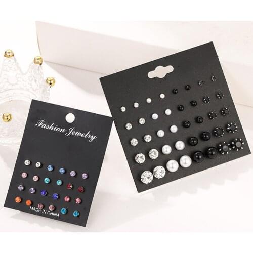 Meetvii 20Pairs/lot Colorful CZ Zircon Stud Earring Set for Girls Cute Simulated Pearl Mixed Ear Studs Wholesale Kids Jewelry
