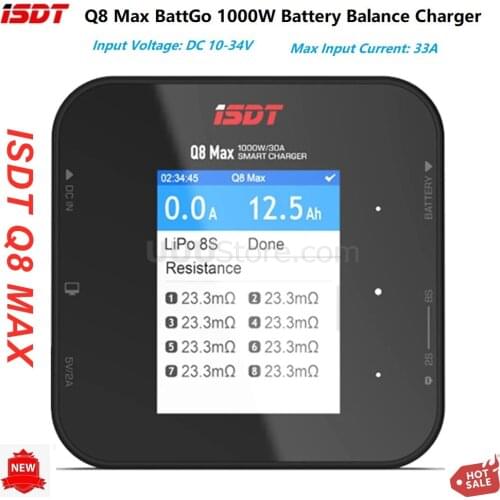 2020 New ISDT Q8 Max BattGo 1000W 30A High Power Battery Balance Charger Discharger for 1-8S Lipo Battery for RC FPV Drone
