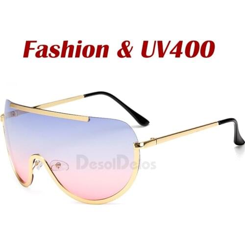New Oversized Shield Sunglasses Big Frame Alloy One Piece Sexy Cool Sun Glasses Women Gold Clear Eyewear Gradient Shades