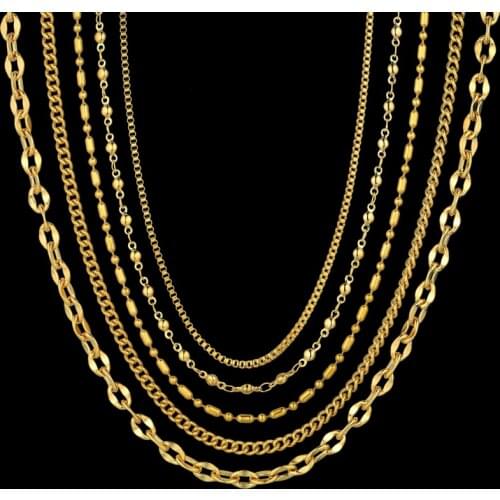 5 Types of Womens Golden Chain Necklace For Women/Men Trendy Necklace Gold Color Stainless Steel Link Chain For Pendant Jewelry