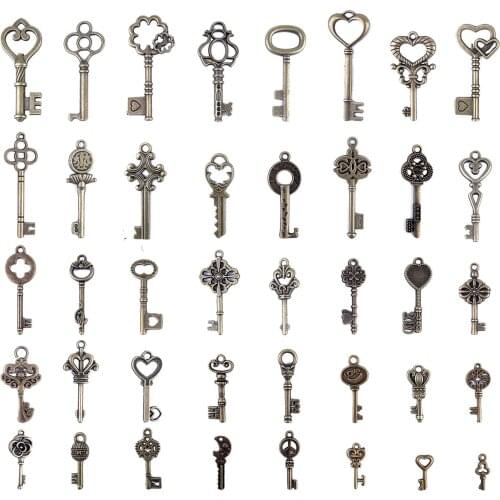 40 Pieces Mixed Vintage Skeleton Keys Charms Pendants for Necklaces Bracelets Jewelry Crafts Making,Antique Bronze Color