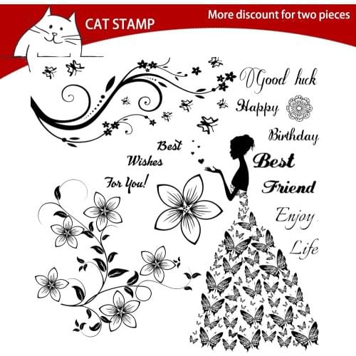 Butterfly Girl Transparent Clear Stamps For Scrapbooking Card Making Photo Album Silicone Stamp DIY Decorative Crafts