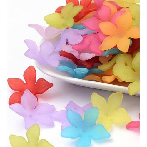 Random Mixed Color Transparent Frosted Effect Acrylic Flower Beaded DIY Handmade Petal Ornament Accessories craft jewlery