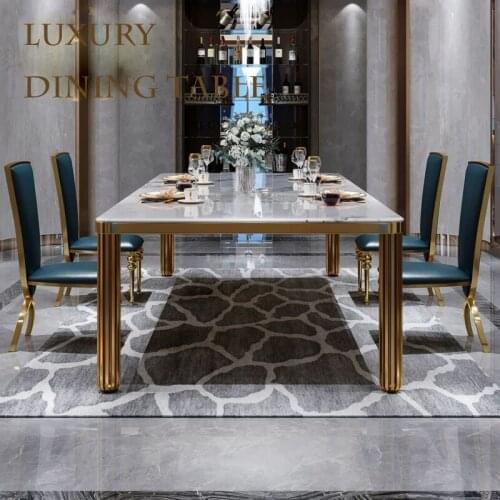 Rama Dymasty Luxury stainless steel Dining Room Set Home Furniture modern marble dining table and chairs,rectangle table