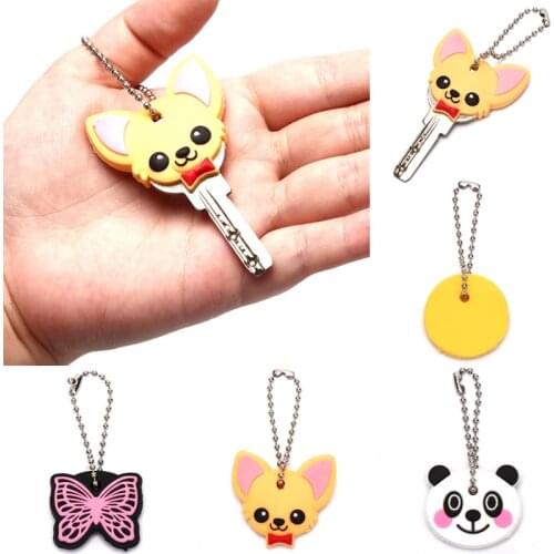 Silicone Key Ring Cap Head Cover Keychain Case Shell Dog Butterfly Cat Animals Shape Lovely Jewelry Gift