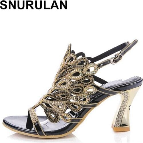 SNURULAN Womens sandals new design Hot Sales trendy sexy evening sandals with rhinestones for weddings and parties large size