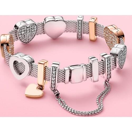 100% 925 Sterling Silver Spring love fixed clip safety chain Pan bracelet statement gift fashion female