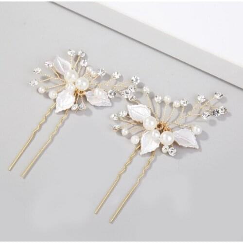 Bridal Wedding Crystal Leaf Flower Hair Pin gold Silver Color Hair Clip Handmade Hairpin Bridesmaid Bride Hair Accessories
