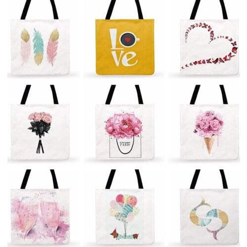 European Watercolor Flower Perfume Bottle Painting Print Tote Bag For Women Casual Tote Outdoor Beach Tote Ladies Shoulder Bag