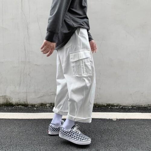 HOUZHOU Punk Streetwear White Cargo Pants Women Korean Fashion Black Wide Leg Trousers For Female Oversize Hippie Gothic Joggers