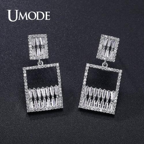 UMODE New CZ Crystal Rectangle Square Drop Earrings for Women Fashion Geometric Dangle Earring Jewelry Dating Pendientes UE0648