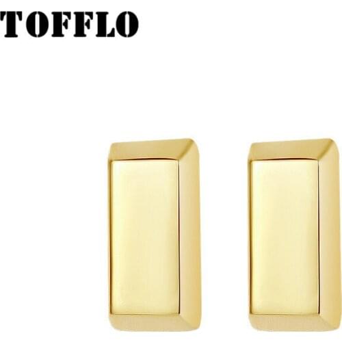 TOFFLO Stainless Steel Jewelry Geometric Gold Cube Earrings Autumn And Winter Earrings For Women BSF360