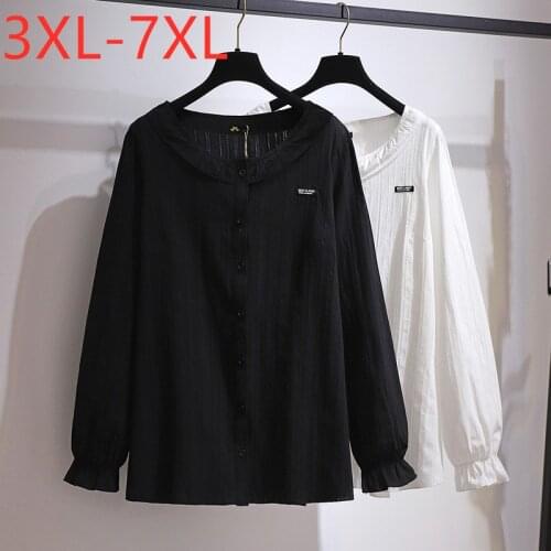 New 2021 Ladies Spring Autumn Plus Size Tops For Women Large Long Sleeve Loose Casual Button Cotton Shirt 3XL 4XL 5XL 6XL 7XL