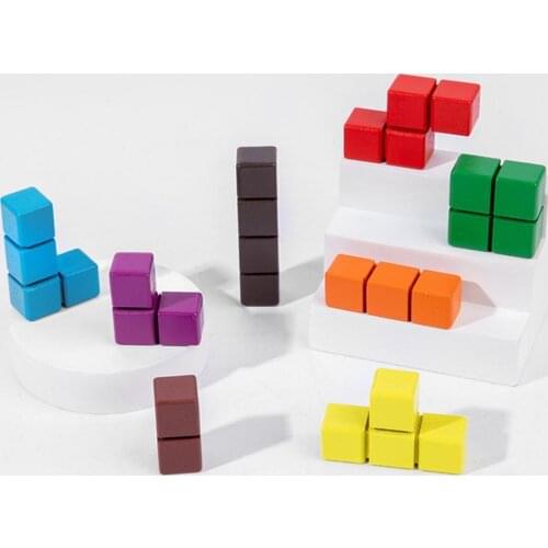 1 Set Building Block Smooth Edges Parent-child Interaction Wooden Cube Building Block Montessori Toy for Children