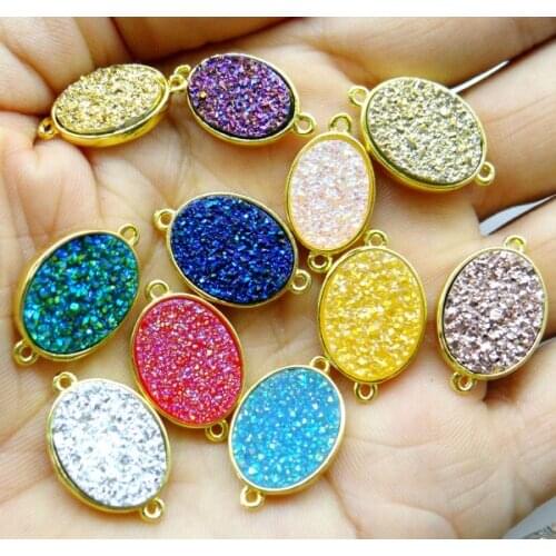 12*21mm Natural stone crystal quartz Golden rim oval Connector Bracelet pendant for DIY Jewelry Making Necklace Accessories10pcs