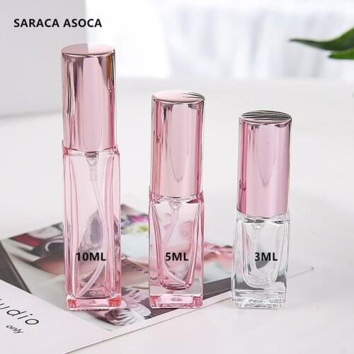 5pcs/lot 3ml 5ml 10ml Pink Square Glass Spray Perfume Bottle Refillable Empty Bottle Thick Bottom rose gold Automizer