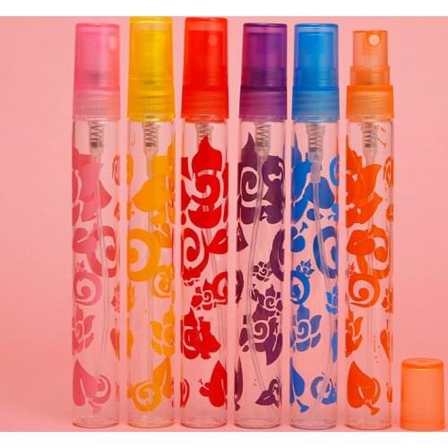 6Pcs 10ml Sex Mini Refillable Portable Empty Spray Glass Perfume Bottle With Printing Flower 10cc Sample Parfum Bottles