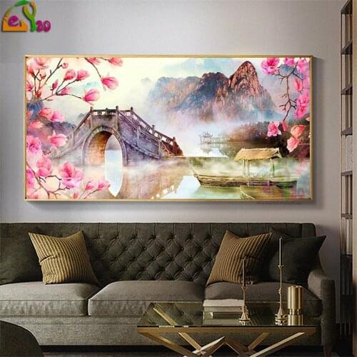 5D DIY Diamond Painting Orchid Arch Bridge Mountains Landscape Picture Full Square/Round Diamond Embroidery Flower \ Home Decor
